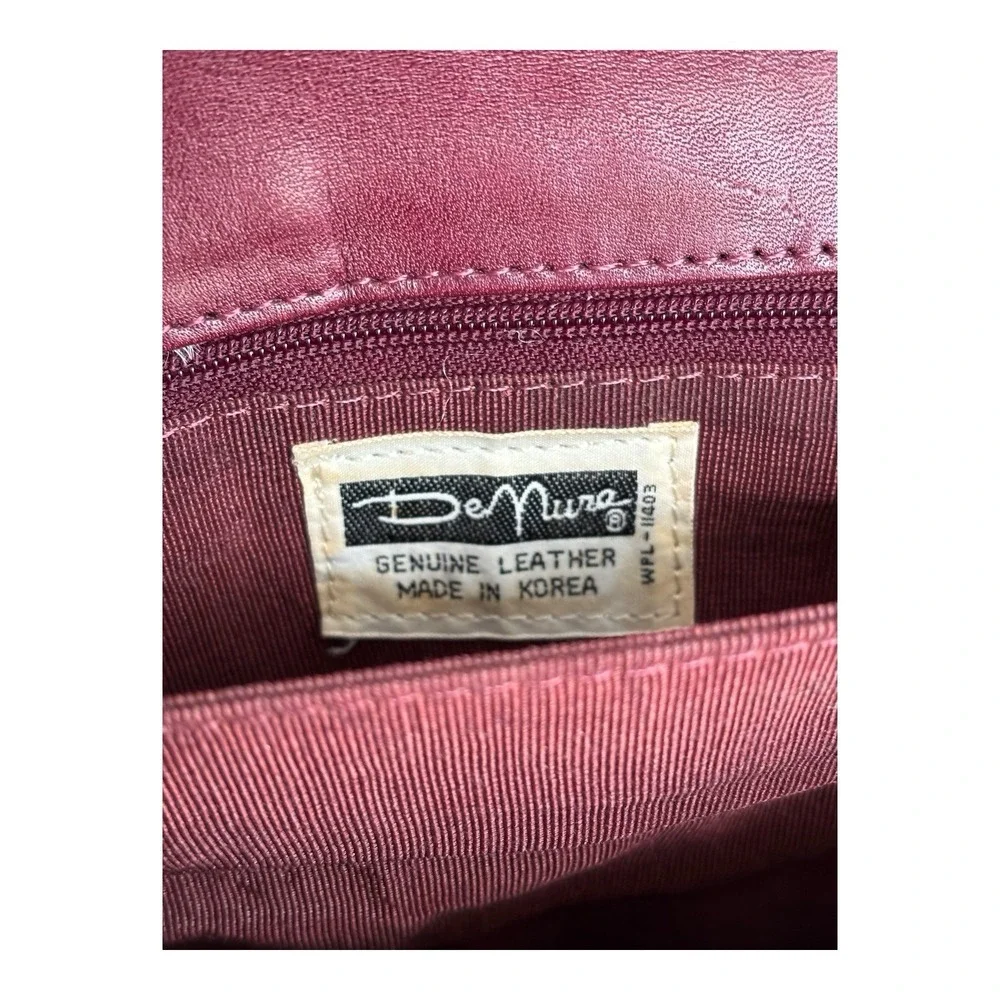 DeNura Leather Clutch Bag Envelope Style Burgundy Gusseted Divided Made in Korea